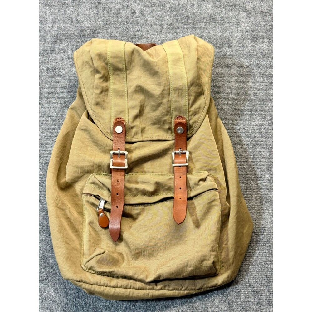 J.Crew Heritage Nylon Leather Backpack Khaki Rucksack Utility Preppy Outdoor